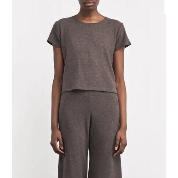 Leset Lauren Margo Short Sleeve Tee Shirt Brown S Quiet Luxury Minimalist Preppy - Picture 1 of 9